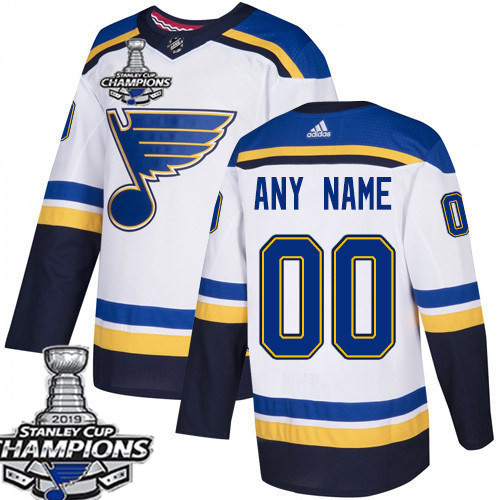 Men's St. louis Blues White 2019 Stanley Cup Champions Custom Name Number Size Stitched NHL Jersey